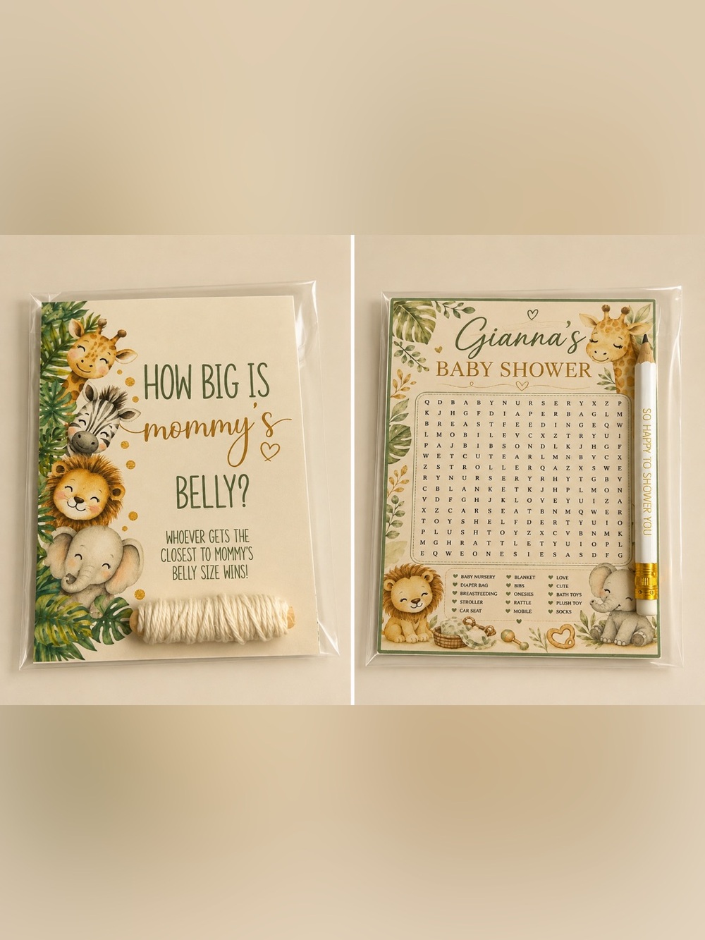 Gender Neutral Baby Shower Game Cards - Green & Gold